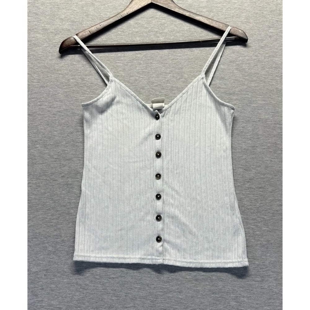 H &M Ribbed Button Up Camisole Tank Top Womens Small White Spaghetti Straps
